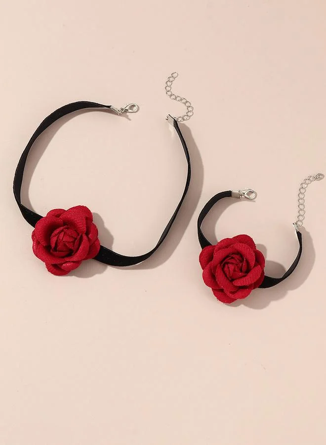 Take Two Take Two 2pcs 3D Floral Decor Necklace And Bracelet Set