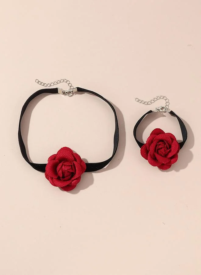 Take Two Take Two 2pcs 3D Floral Decor Necklace And Bracelet Set