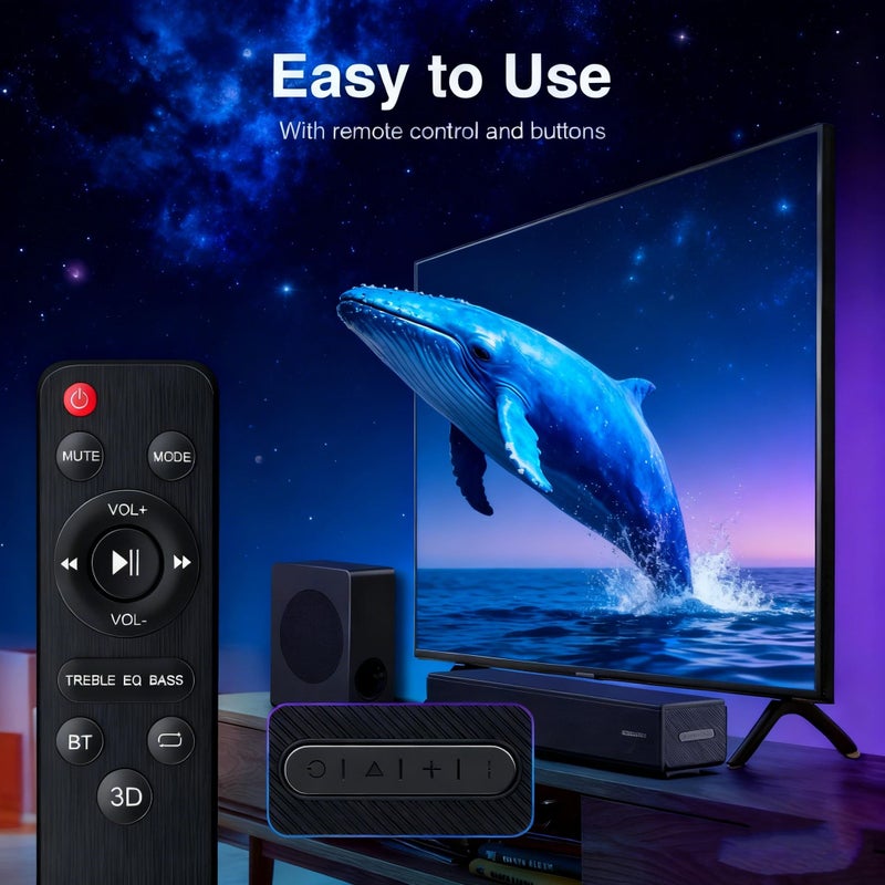 GEOYEAO TV Speaker, 2.1 CH Soundbar with Subwoofer, 200W Dolby Digital Sound Bar for TV, Home Theater Audio System with HDMI eARC, Bluetooth, Remote Control, Surround Sound for Smart TV, Projector, Gaming - Image 4
