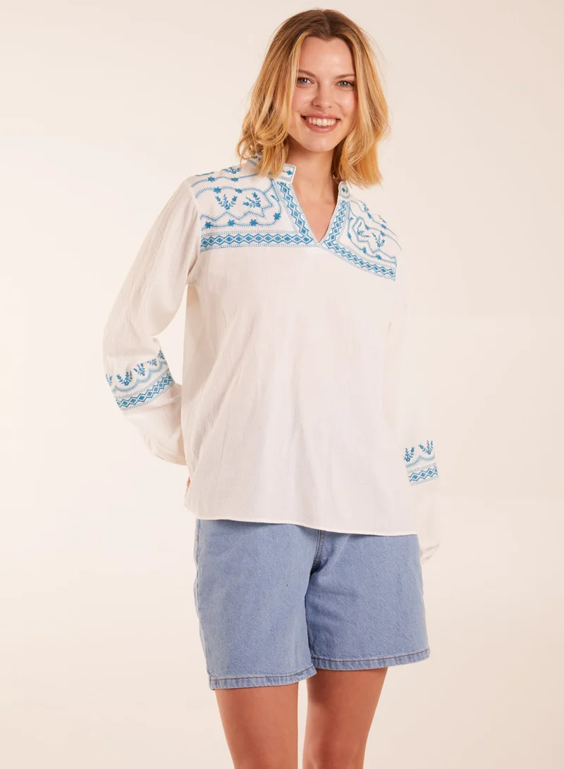 Blue Vanilla Full Sleeve Embroidered Blouse