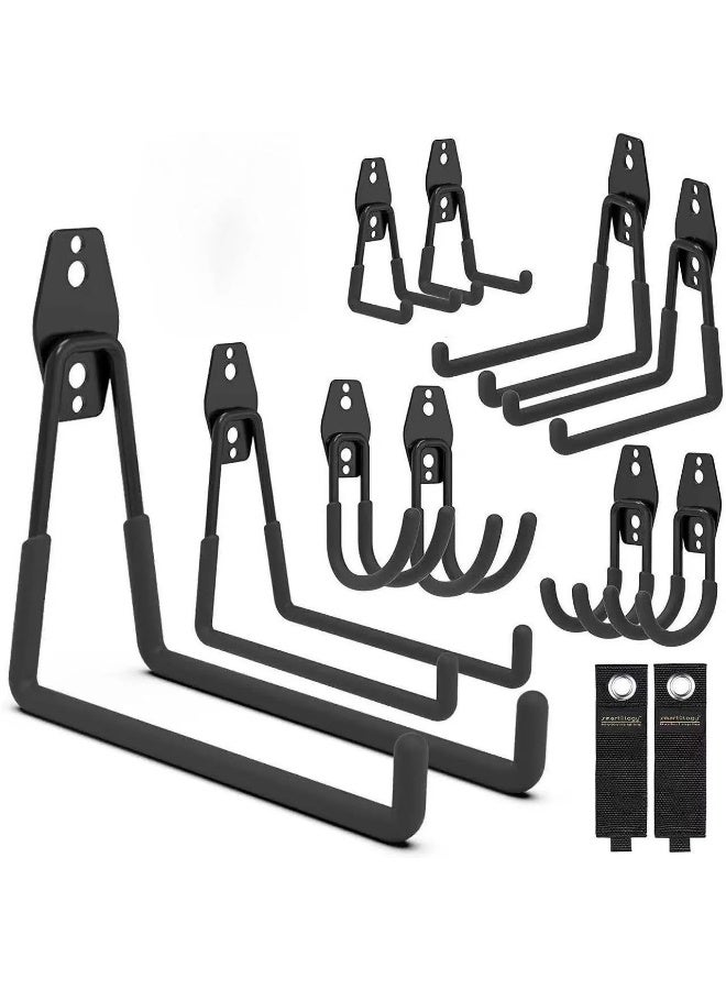 Soofam Garage Hooks Heavy Duty 10 Pack， Utility Steel Wall Hooks Rack Garden Tool Organizer Garage Organization Hooks Wall Hanger Bike Hooks for Garage Storage Ladders,Bikes and Broom Holder (Black) - Image 1
