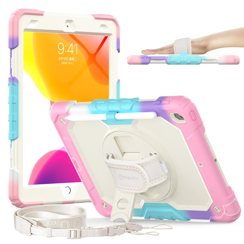 Timecity Case for iPad 9th 8th 7th Generation 102 inch Heavy Duty Protective Cover with Screen Protector Rotating Stand Shoulder Strap Pencil Holder KidsFriendly Pink Camo