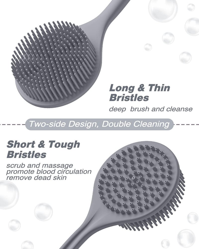Manmihealth Silicone Back Scrubber (Thin Bristles) & Bath Glove & Face Brush Set(3PCS), Super-Exfoliating & Lathering Body Scrubber, Shower Brush, Face Scrubber Combination, with a Free Hook.(Gray) - Image 4