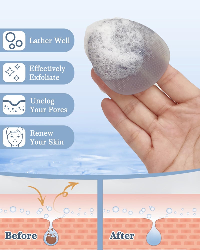 Manmihealth Silicone Back Scrubber (Thin Bristles) & Bath Glove & Face Brush Set(3PCS), Super-Exfoliating & Lathering Body Scrubber, Shower Brush, Face Scrubber Combination, with a Free Hook.(Gray) - Image 5