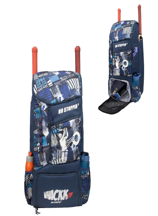 Whackk Kallis 103L Unisex Cricket Kit Bag Backpack | Adult Size | 2 Bat | Shoe/Helmet Pocket | Main Compartment 18" Leg Pad |2 Bottle Holder | Easy Access Pocket | Player Edition Senior (navy printed) - Image 1