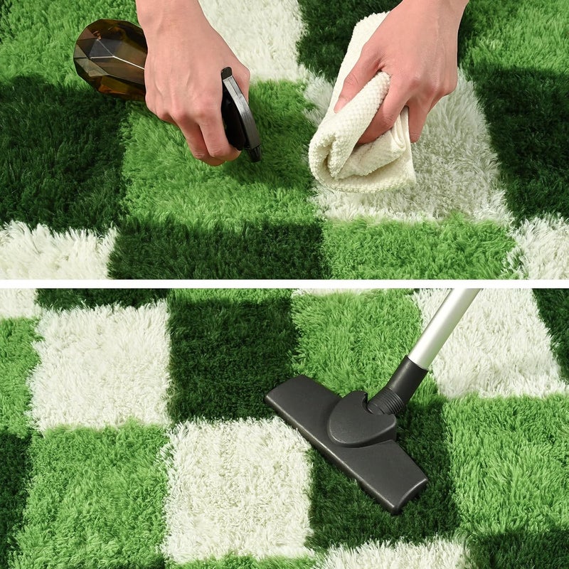 FALARK Checkered 6x9 Large Area Rugs for Living Room, Extra Large Deep Green White Rug for Living Room Decor, Soft Shaggy Modern Indoor Carpets, High Pile Throw Carpet for Home Decor - Image 5
