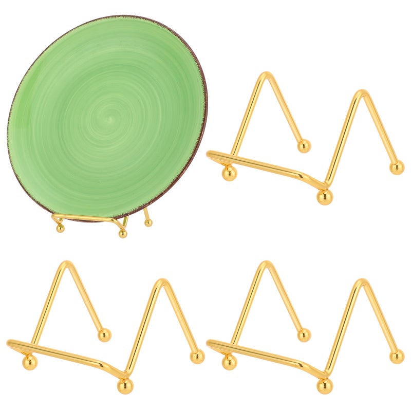 RattanView 4 Pcs 2 Inch Small Plate Holder Display Stands Mini Metal Gold Frame Stand for Picture, Book, Photo Easel, Creation, Collectibles Square Wire Plate Stands for Display Mobile Phone - Image 1