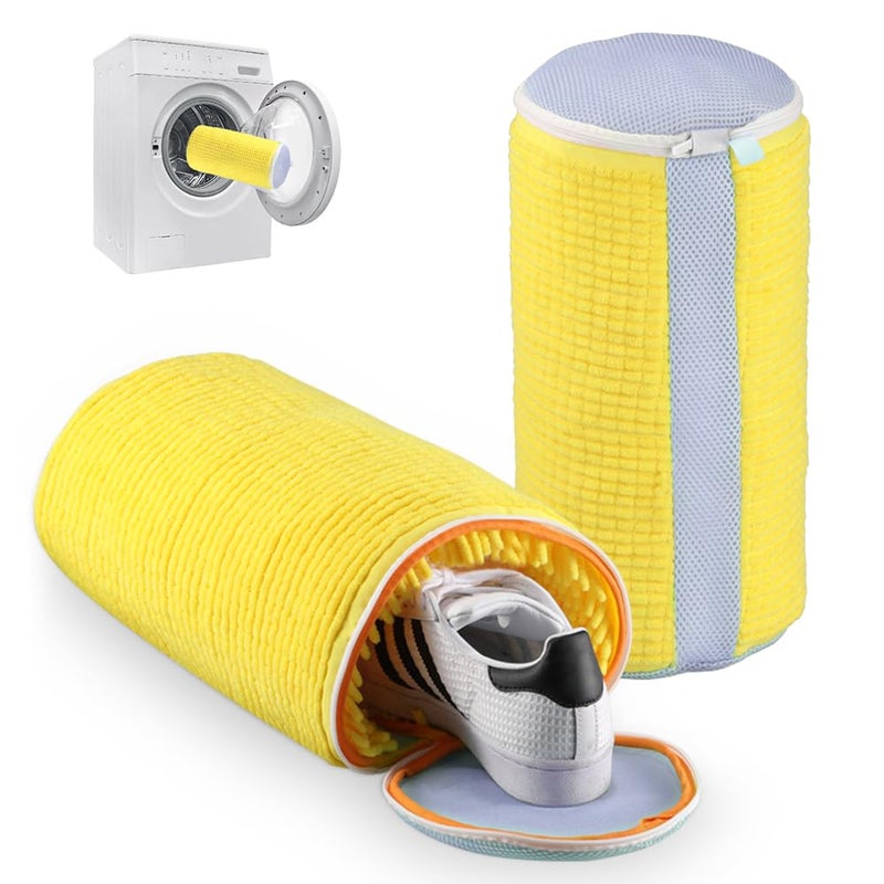 Teletrogy Shoe Washing Machine Bag 2PCS, Reusable Durable Zipper Laundry Bag Shoe Washing Bag for Washer and Dryer, Sneaker Tennis Cleaning Bags, Yellow - Image 1