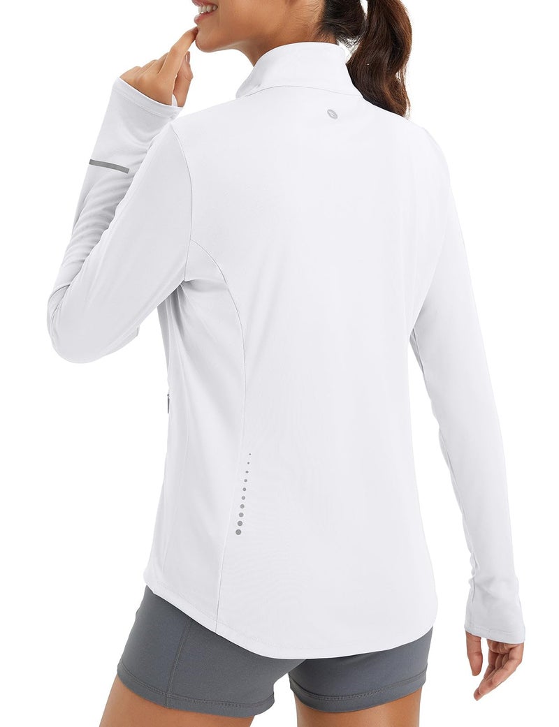 baleaf Women's Athletic Jacket Sun Protection Running Lighteight Full Zip Long Sleeve Shirts UPF 50+ Pockets White L - Image 1