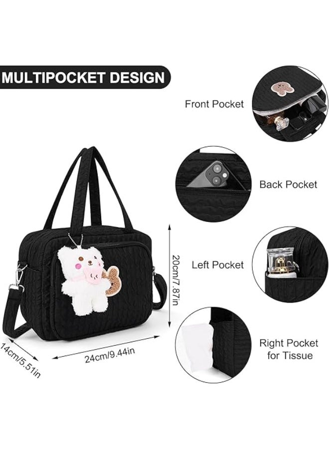 Mommy Bag Baby Diaper Bag Travel Crossbody Tote with Multi Pocket Storage Handbag and Crossbody Bag for Travel Hospital Daily Storage Bear Pendant - Image 5