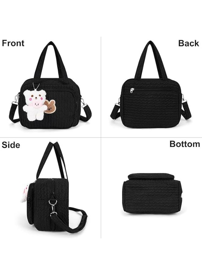 Mommy Bag Baby Diaper Bag Travel Crossbody Tote with Multi Pocket Storage Handbag and Crossbody Bag for Travel Hospital Daily Storage Bear Pendant - Image 3