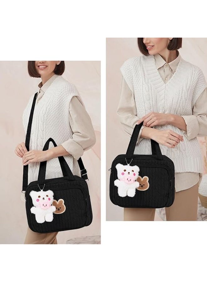 Mommy Bag Baby Diaper Bag Travel Crossbody Tote with Multi Pocket Storage Handbag and Crossbody Bag for Travel Hospital Daily Storage Bear Pendant - Image 2