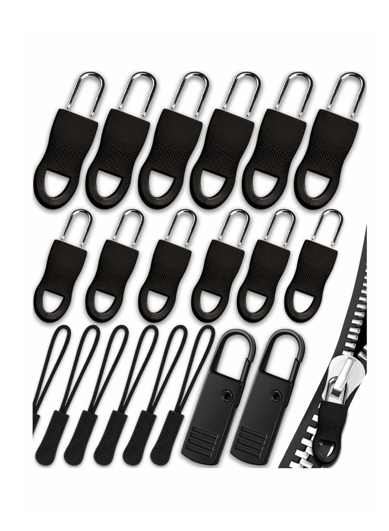 SYOSI 20 Pcs Zipper Pull, Universal Zipper Pull Replacement Kit, Removable Zipper Pulls Tab Replacement, Black Zipper Pulls for Jackets, Luggage, Backpacks, Purses, Boots, Pants, Tents (3 Styles 4 Sizes)  - Image 1