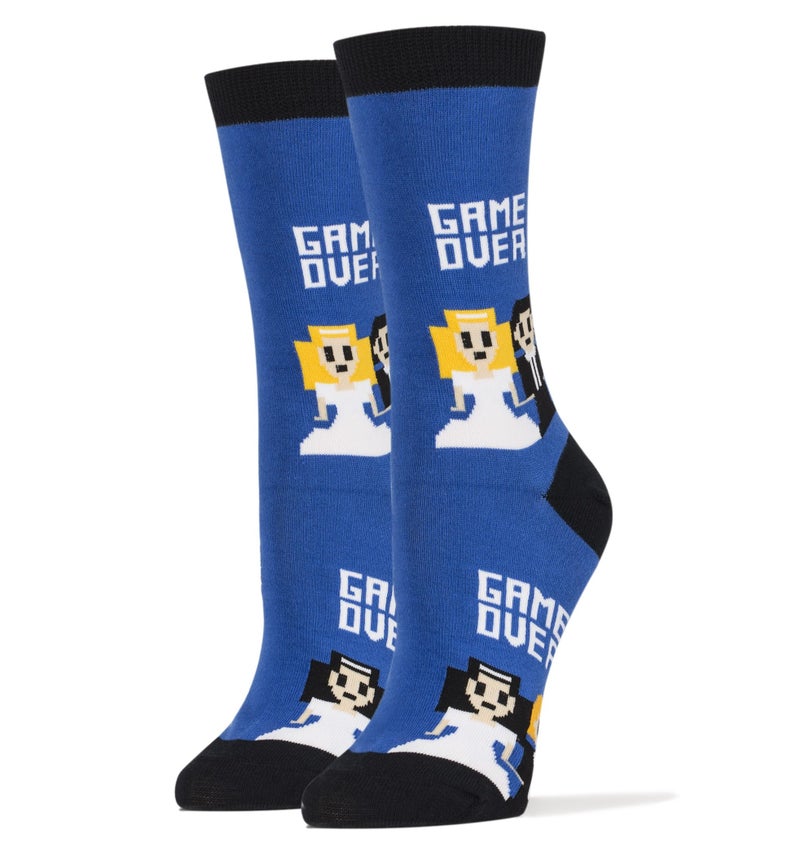 ooohyeah Women's Novelty Crew Socks for Adult Humor, Fun Funny Wedding Socks, Crazy Silly Cool Socks, Game Over - Image 4