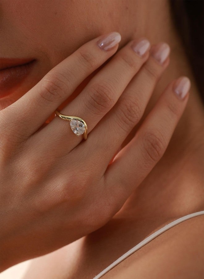 ASHINE 14K Gold Plated Teardrop Solitaire Engagement Ring for Women, Chunky Cubic Zirconia Wedding Band & Promise Rings for Her Gold Rings for Women (Gold 5) - Image 2
