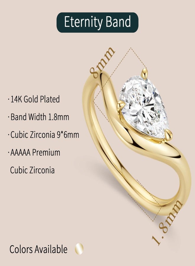 ASHINE 14K Gold Plated Teardrop Solitaire Engagement Ring for Women, Chunky Cubic Zirconia Wedding Band & Promise Rings for Her Gold Rings for Women (Gold 5) - Image 4