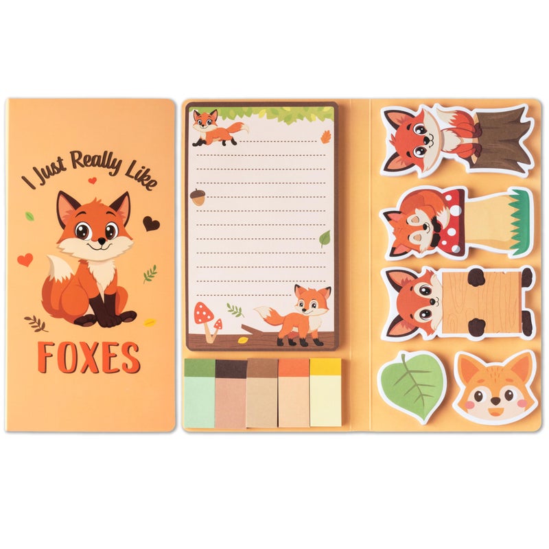 B1ykin Cute Sticky Notes Set - I Just Really Like Foxes Self-Stick Notes Pad, 550 Sheets Writing Memo Pages Sticky Notepad for Teacher Appreciation Gifts, School Office Party Supplies (Adorable Foxes) - Image 1