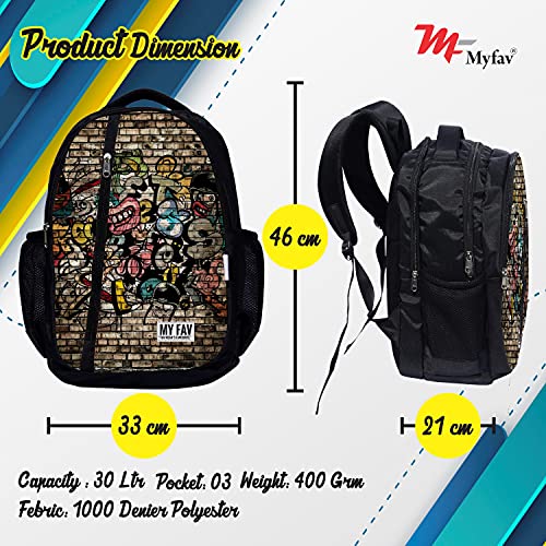 Myfav MY FAV 16 inch Printed Backpack For Laptop | Durable Polyester 30 Liter Printed Bag | Perfect for School, College, Office, Travel | Multiuse Laptop Backpack | Long Lasting Print, Pack OF 1 - Image 3