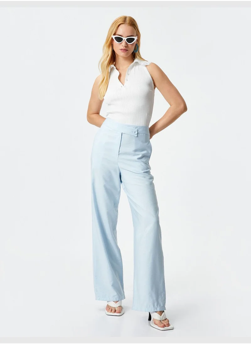 كوتون Viscose Mix Wide Leg Button Detail Trousers