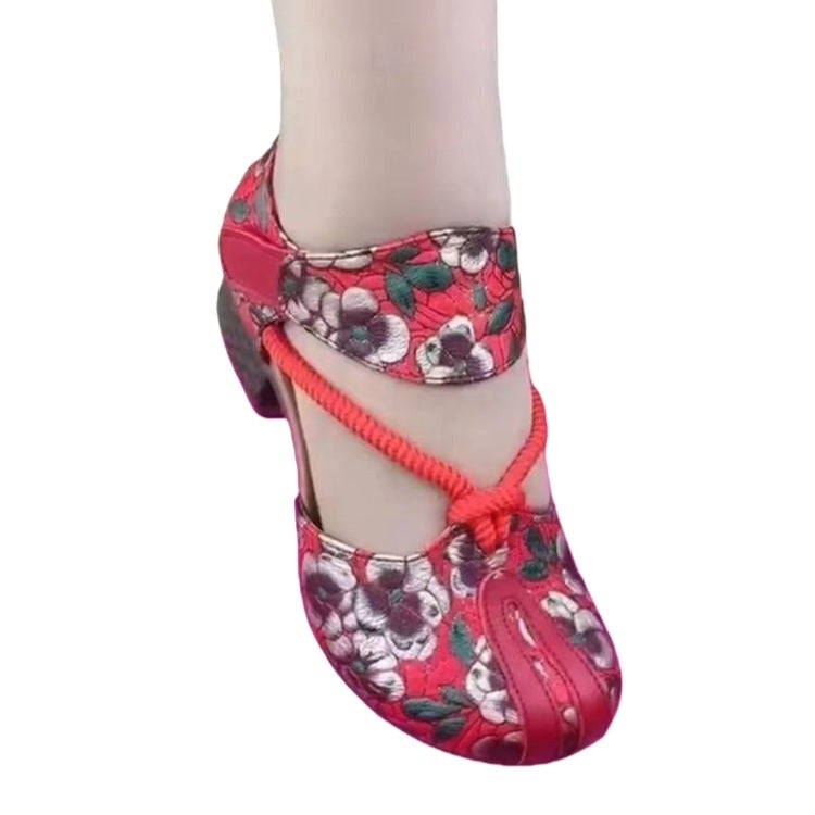 Women's Ethnic Print Soft Leather Heeled Sandals - Image 5