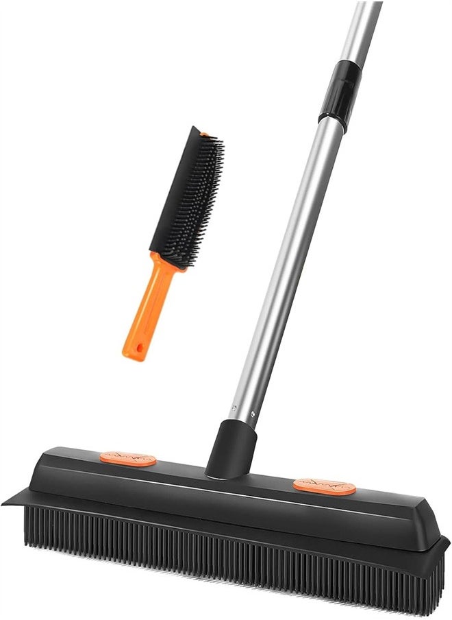 Generic Remover Rubber Broom with Squeegee, Pet Hair Remover Long Handle, Push Fur Removal Tool with Portable Detailing Lint Brush for Fluff Carpet, Window, Tile, Hardwood Floor Cleaning  - Image 1