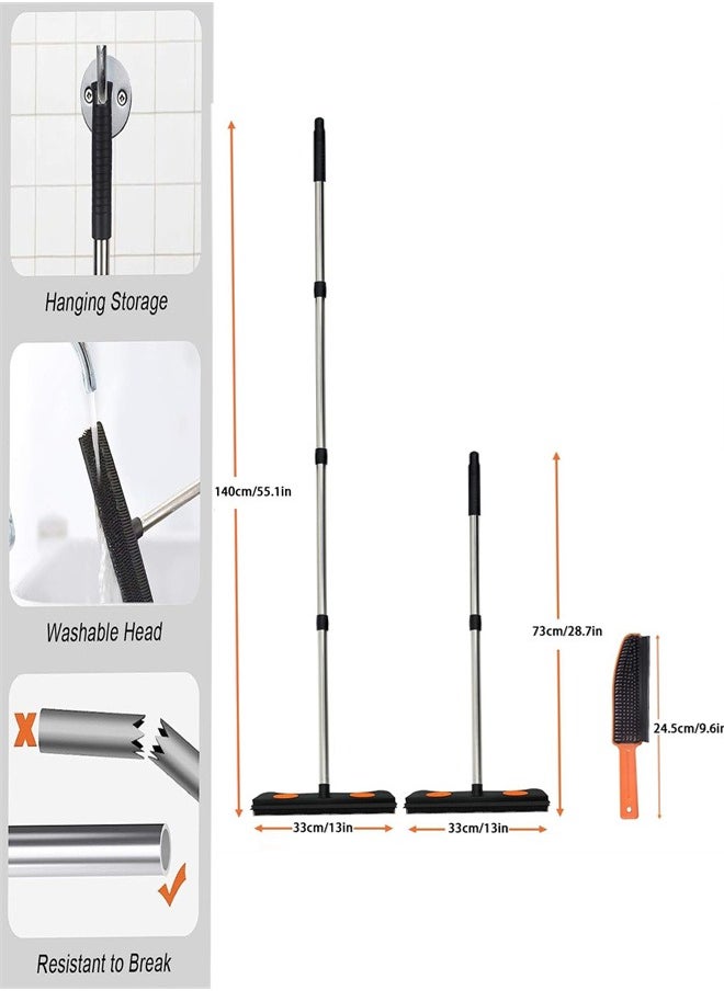 Generic Remover Rubber Broom with Squeegee, Pet Hair Remover Long Handle, Push Fur Removal Tool with Portable Detailing Lint Brush for Fluff Carpet, Window, Tile, Hardwood Floor Cleaning  - Image 2