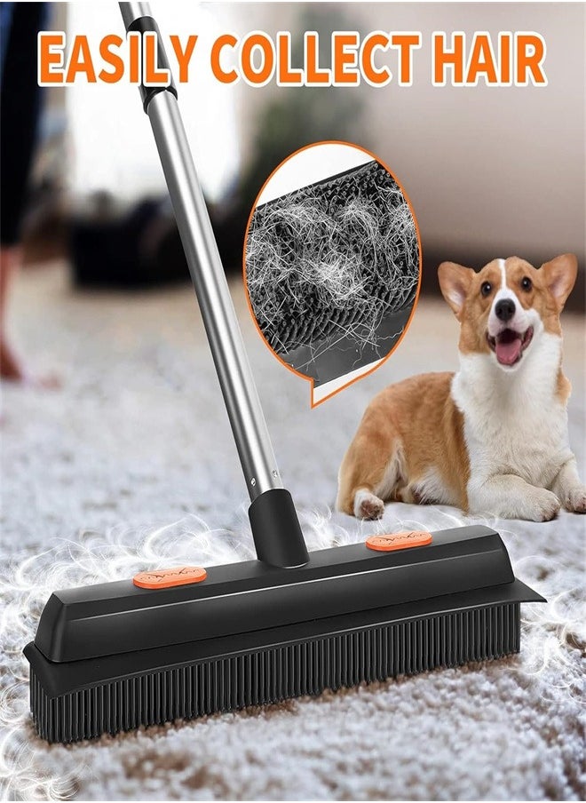 Generic Remover Rubber Broom with Squeegee, Pet Hair Remover Long Handle, Push Fur Removal Tool with Portable Detailing Lint Brush for Fluff Carpet, Window, Tile, Hardwood Floor Cleaning  - Image 3