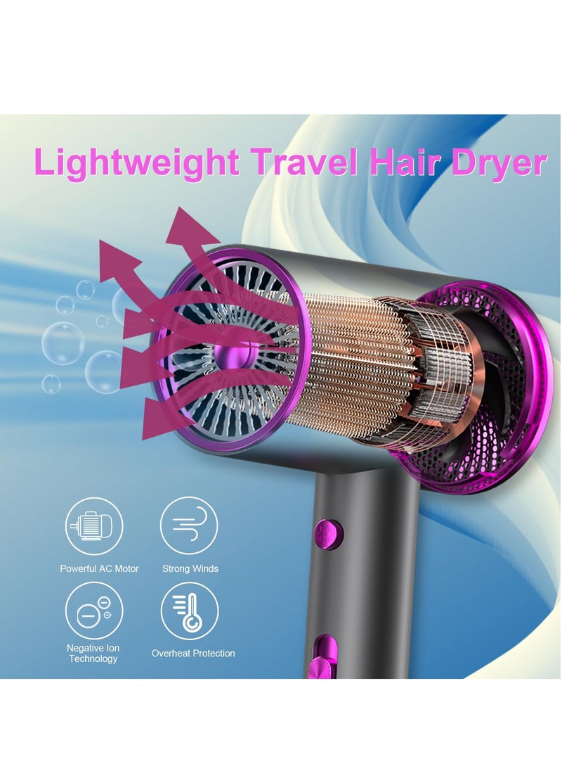KASTWAVE - Travel Hairdryers, Lightweight Hair Dryer for Women, Professional Ionic Blow Dryer with 2 Speeds, 3 Heating and Cool Button, Portable Hairdryer Fast Drying with Concentrator, Holder, Comb - Image 1