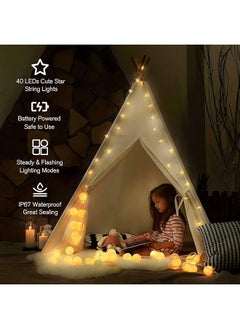 إيروريكس سلسلة أضواء النجوم المكونة من 40 مصباح LED بطول 20 قدمًا تعمل بالبطارية للاستخدام الداخلي والخارجي لحفلات الزفاف والديكورات في العطلات باللون الأبيض الدافئ  - Image 1