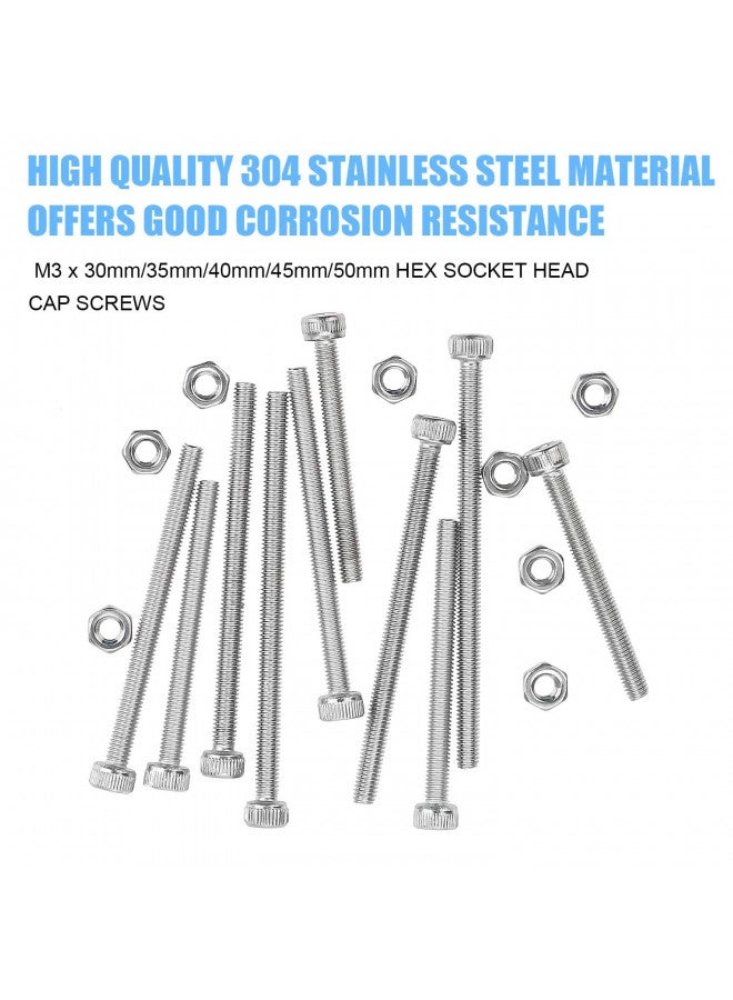 DYWISHKEY مجموعة براغي وصواميل من الفولاذ المقاوم للصدأ 304 من DYWISHKEY تتكون من 200 قطعة بحجم M3 x 30mm/35mm/40mm/45mm/50mm - Image 1