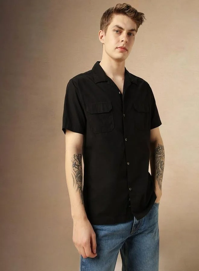Dennis Lingo Dennis Lingo Solid Relaxed Fit Spread Collar Shirt with Pocket