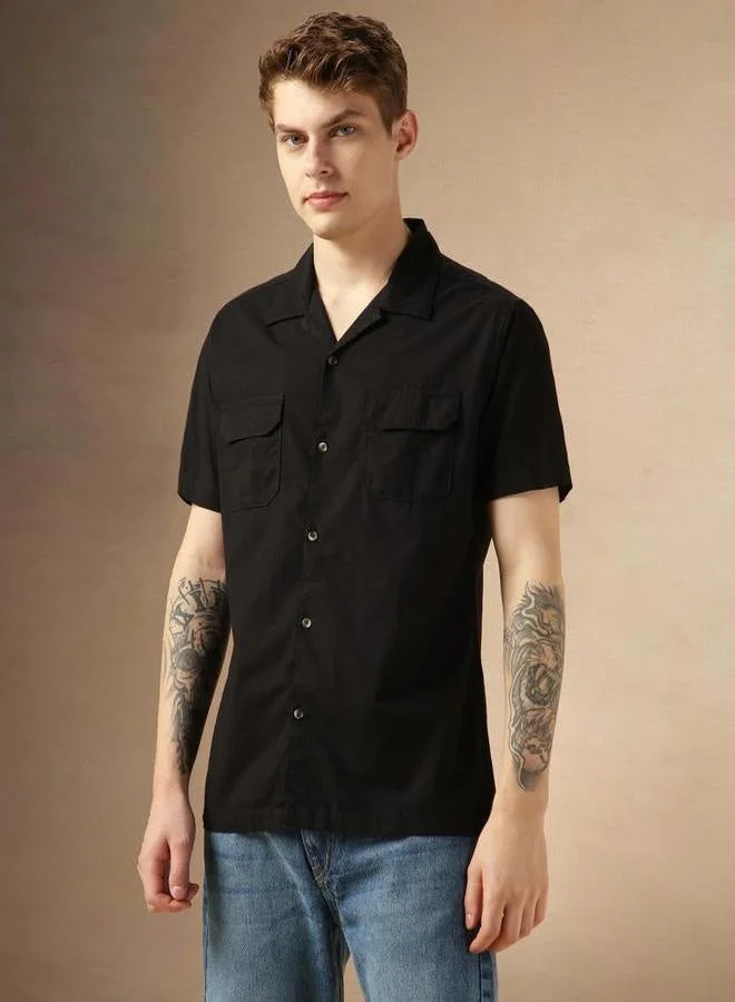 Dennis Lingo Dennis Lingo Solid Relaxed Fit Spread Collar Shirt with Pocket