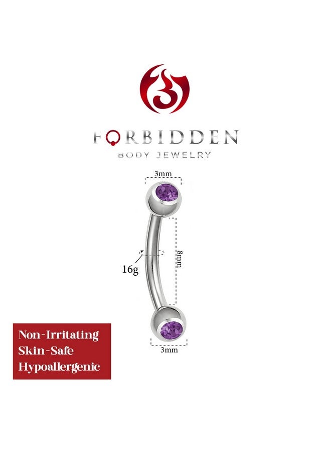 16G Daith Earrings Surgical Steel Rook Eyebrow Earring Double Gem Cz Barbell Piercing Jewelry For Women Men (Purple)