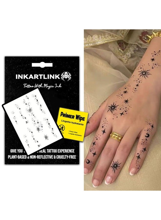 INKARTLINK Temporary Tattoos, semi permanent tattoos, small-size tattoos for women, waterproof and anti-reflective, unique design (Stars And Moon Shining) - Image 1