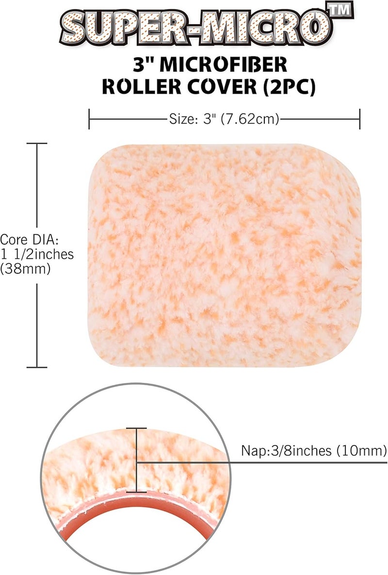 Rolling Dog 3 Inch Paint Roller - Small Paint Roller Microfiber Roller Covers, 3/8 inch Nap for Wall Ceiling Trim Edge Painting - Image 3