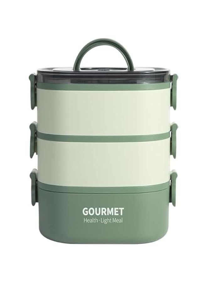 HOOKOR Bento Lunch Box,Stackable 3 Layers Bento Box,2000ml Large Capacity Lunch Containers,Leak-Proof, Food-Safe Materials. For Work School Camping, Microwave and Dishwasher Safe (Green) - Image 1