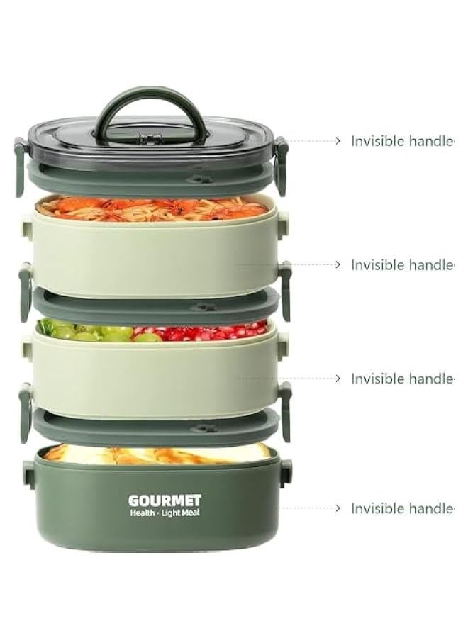 HOOKOR Bento Lunch Box,Stackable 3 Layers Bento Box,2000ml Large Capacity Lunch Containers,Leak-Proof, Food-Safe Materials. For Work School Camping, Microwave and Dishwasher Safe (Green) - Image 4
