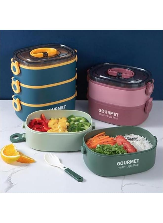 HOOKOR Bento Lunch Box,Stackable 3 Layers Bento Box,2000ml Large Capacity Lunch Containers,Leak-Proof, Food-Safe Materials. For Work School Camping, Microwave and Dishwasher Safe (Green) - Image 5