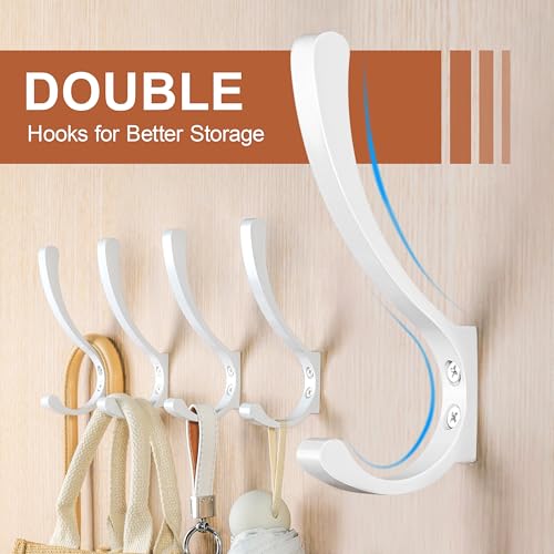saffruff 4 Pack White Large Wall Hooks Hanging Heavy Duty, Coat Hanger Hook Wall Mounted, Screw in Metal Door Hooks for Hanging Coats, Backpack, Purse, Towel - Image 3