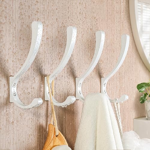 saffruff 4 Pack White Large Wall Hooks Hanging Heavy Duty, Coat Hanger Hook Wall Mounted, Screw in Metal Door Hooks for Hanging Coats, Backpack, Purse, Towel - Image 4