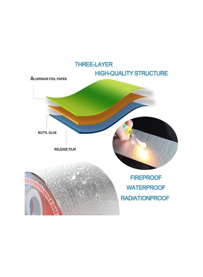 promass Waterproof Tape, Professional Super Waterproof Tape, Aluminum Foil Butyl Tape, Kitchen Bathroom House Roof Mending Materials, Sealing Self Adhesive Adhesive Tape（1PCS, 50MM x 5M) - Image 2