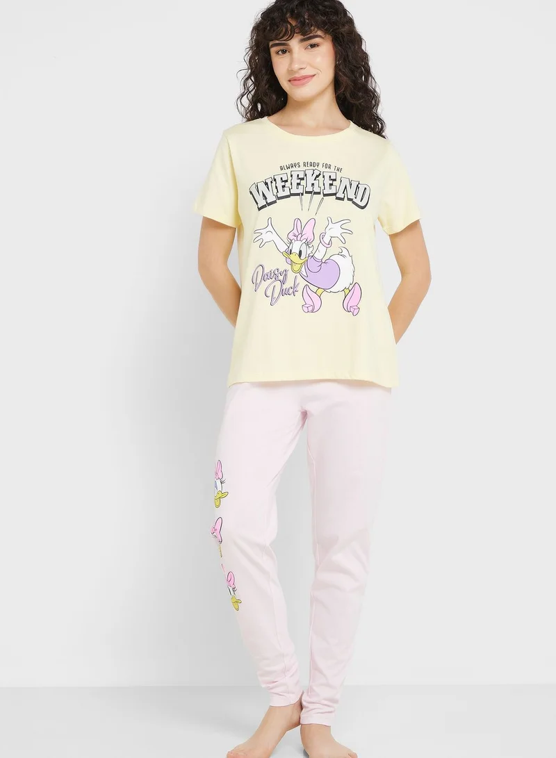 Disney Crew Neck Graphic T-Shirt & Pyjama Set