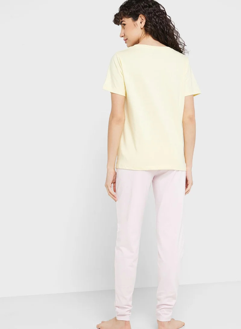 Disney Crew Neck Graphic T-Shirt & Pyjama Set