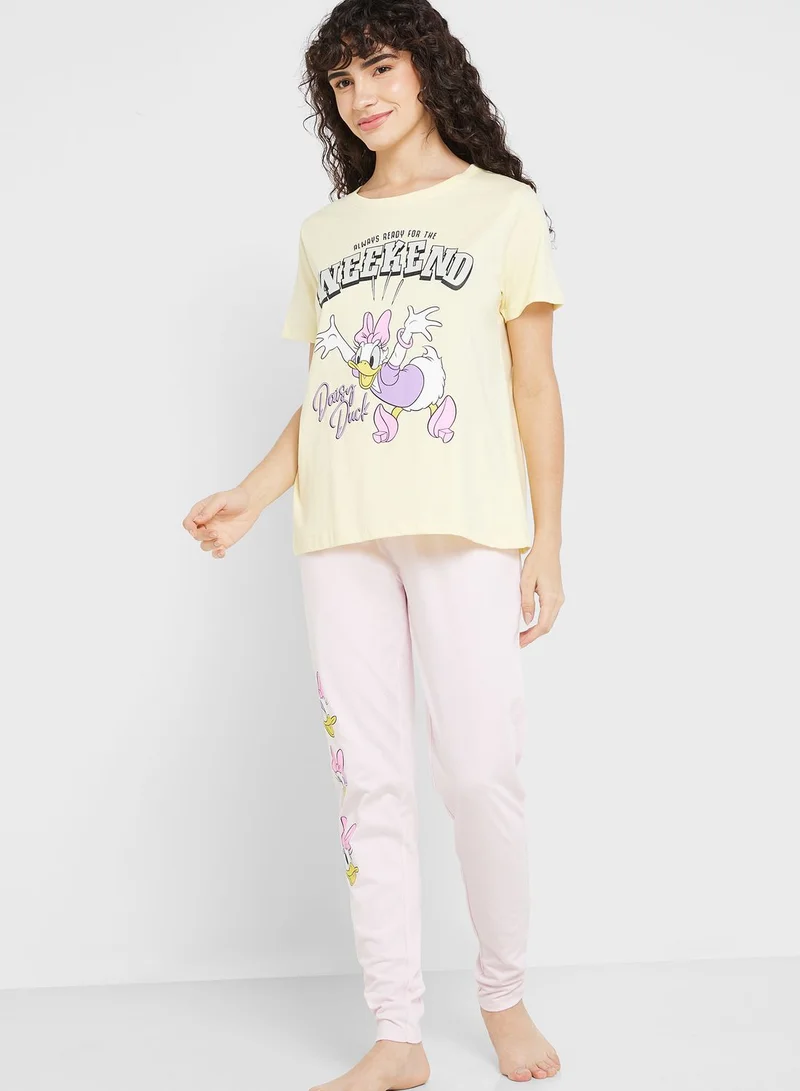 Disney Crew Neck Graphic T-Shirt & Pyjama Set