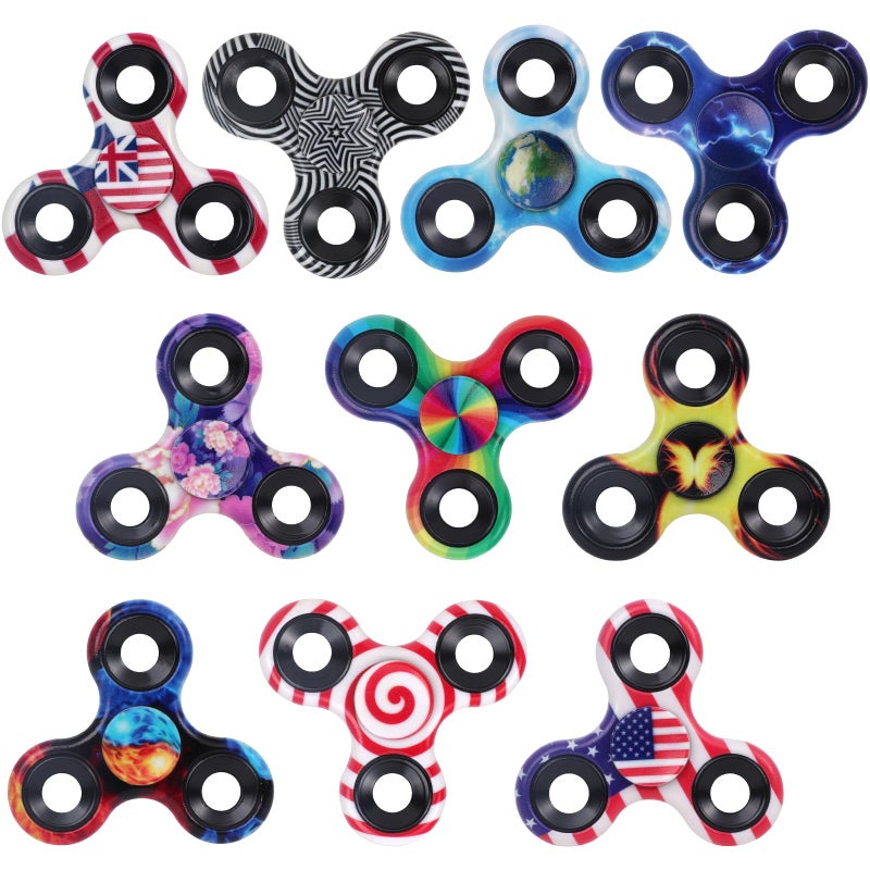 LNCOJOLM 10 Pack Fidget Spinner Bulk Metal Tri-Spinner Fidget Toy Set Hand Spinner EDC, Easter Egg Filler Stuffer Gift Party Favors Supplies Goodie Bag Gadget Classroom Prize for Boy Girl Toddler - Image 1