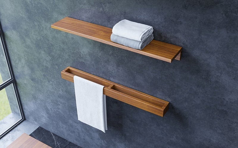 ODEJIA 32" inch Wall Mounted Sheesham Wood Towel Rack |Towel Holder | with Shampoo Holder Wall Shelf Set of Two | 1 Holder and 1 Shelf - Image 1