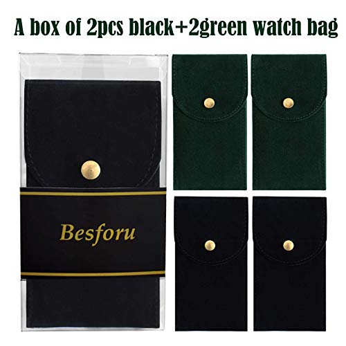 Besforu 4PCS Watch Travel Case for Men and Women Portable Velvet Watch Pouch Watch Storage Bag and Organizer (2BLACK+2GREEN) - Image 2