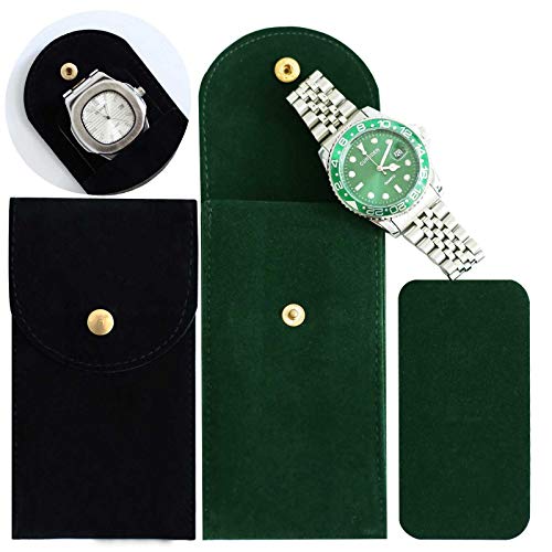 Besforu 4PCS Watch Travel Case for Men and Women Portable Velvet Watch Pouch Watch Storage Bag and Organizer (2BLACK+2GREEN) - Image 1