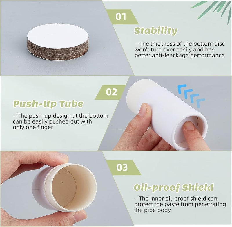 NICENEEDED 10 Pcs White Paperboard Deodorant Tubes, 2.1 oz Empty Cardboard Deodorant Containers, Push-Up Style Kraft Paper Jar Tube Round Paperboard Solid Container for DIY Homemade Body Lotion Sticks - Image 4