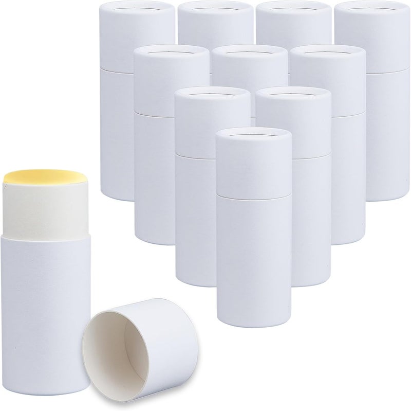 NICENEEDED 10 Pcs White Paperboard Deodorant Tubes, 2.1 oz Empty Cardboard Deodorant Containers, Push-Up Style Kraft Paper Jar Tube Round Paperboard Solid Container for DIY Homemade Body Lotion Sticks - Image 1